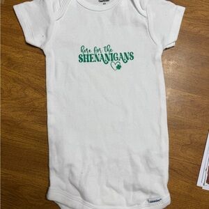 Gerber White Onesie with Green Shenanigans Print